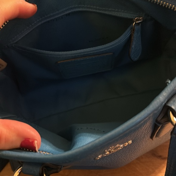 Coach blue mini handbag—new without tags—no issues—pebble leather—10”x9” - Picture 5 of 11
